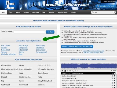 Royalty-free Music mit schnellerer und übersichtlicher Navigation um royalty-free Stock Music und gemafreie Musik zu finden