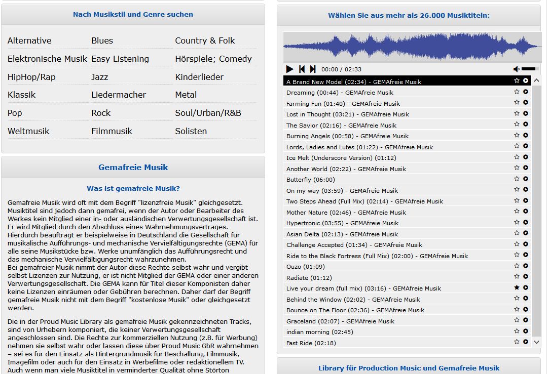 Kennzeichnung von GEMAfreie Musik - Proud Music Library