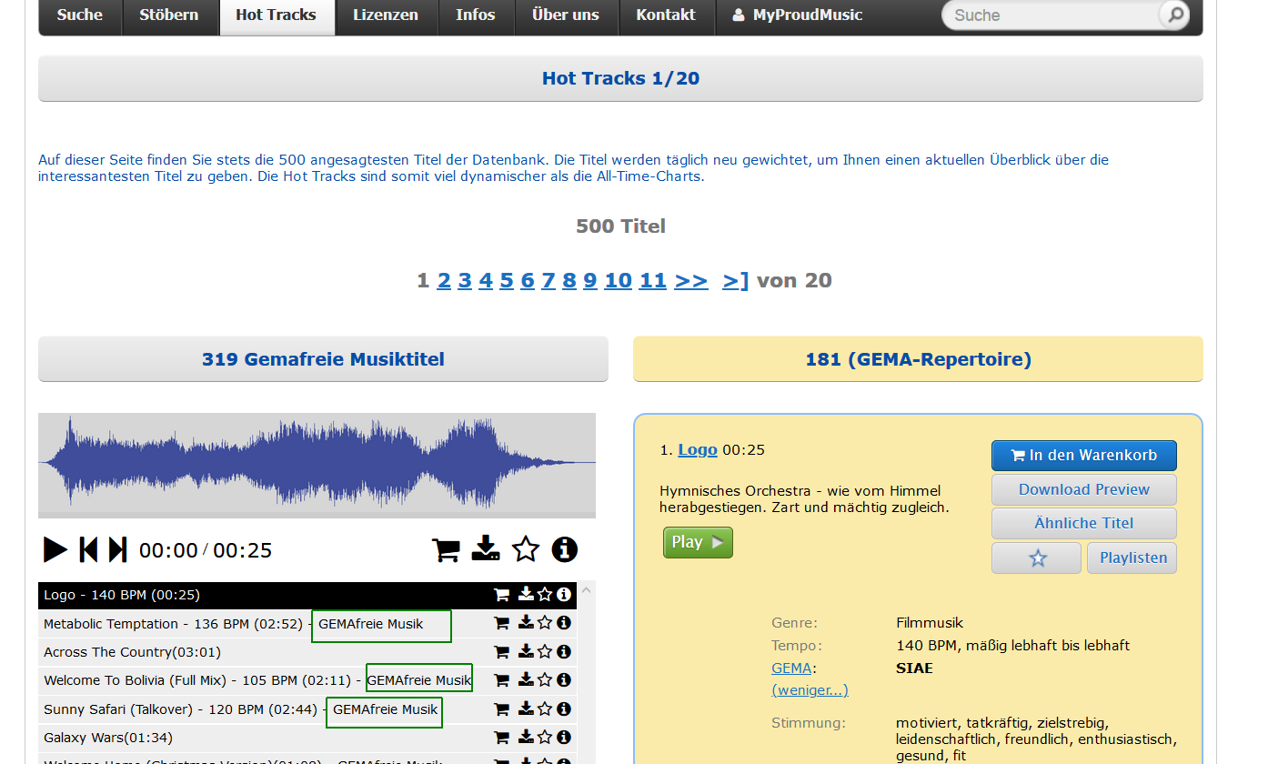 Gemafreie Musik via Hot Tracks finden